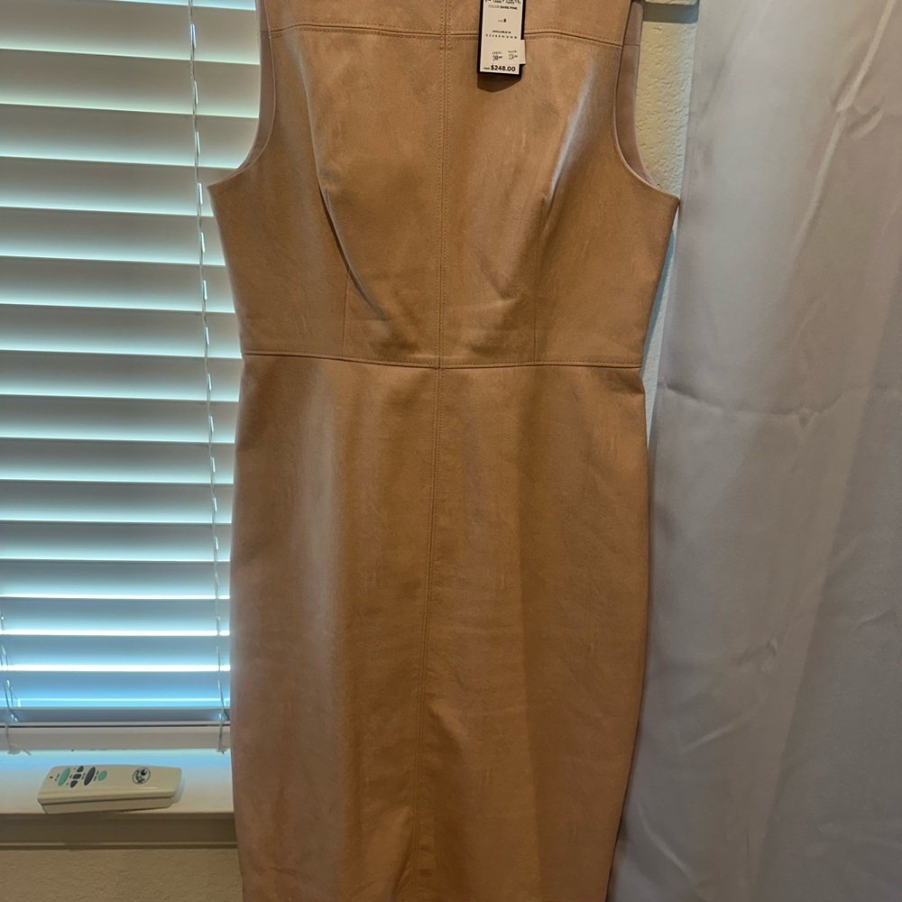 BCBGMaxAzria Tan Plunge Leather Midi Dress
